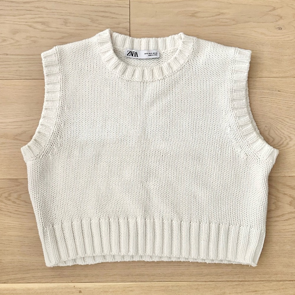 zara white cropped knit sweater vest top